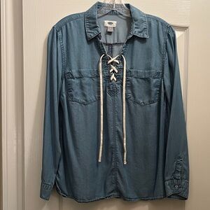 Old Navy Blue Lace-Up Denim Blouse